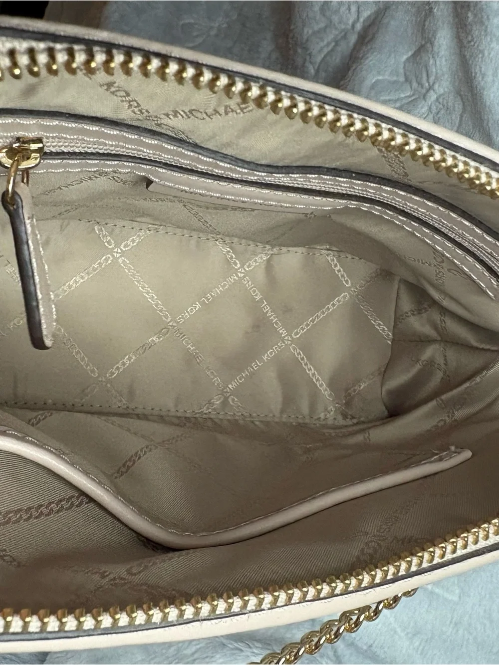 Michael Kors Blush Pink and Cream Signature Crossbody with Gold Hardware